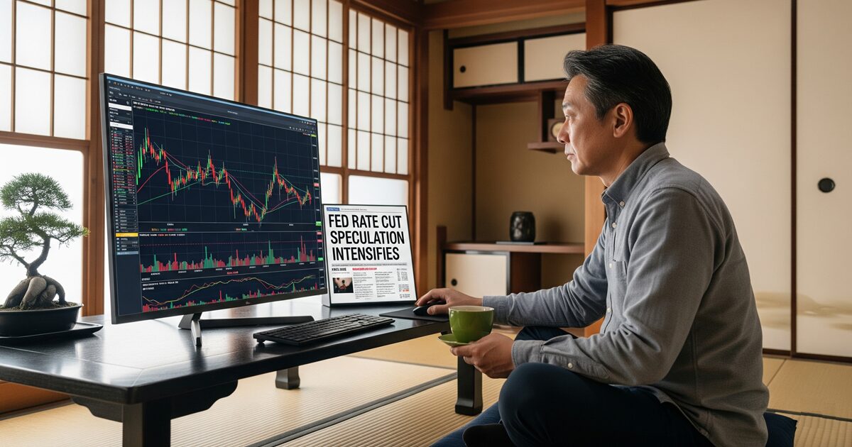 和風の部屋で長期投資の投資手法を検討する男性