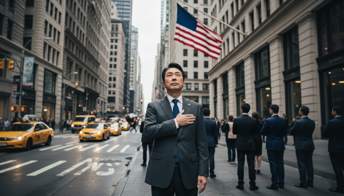 星条旗に敬意を表する男性