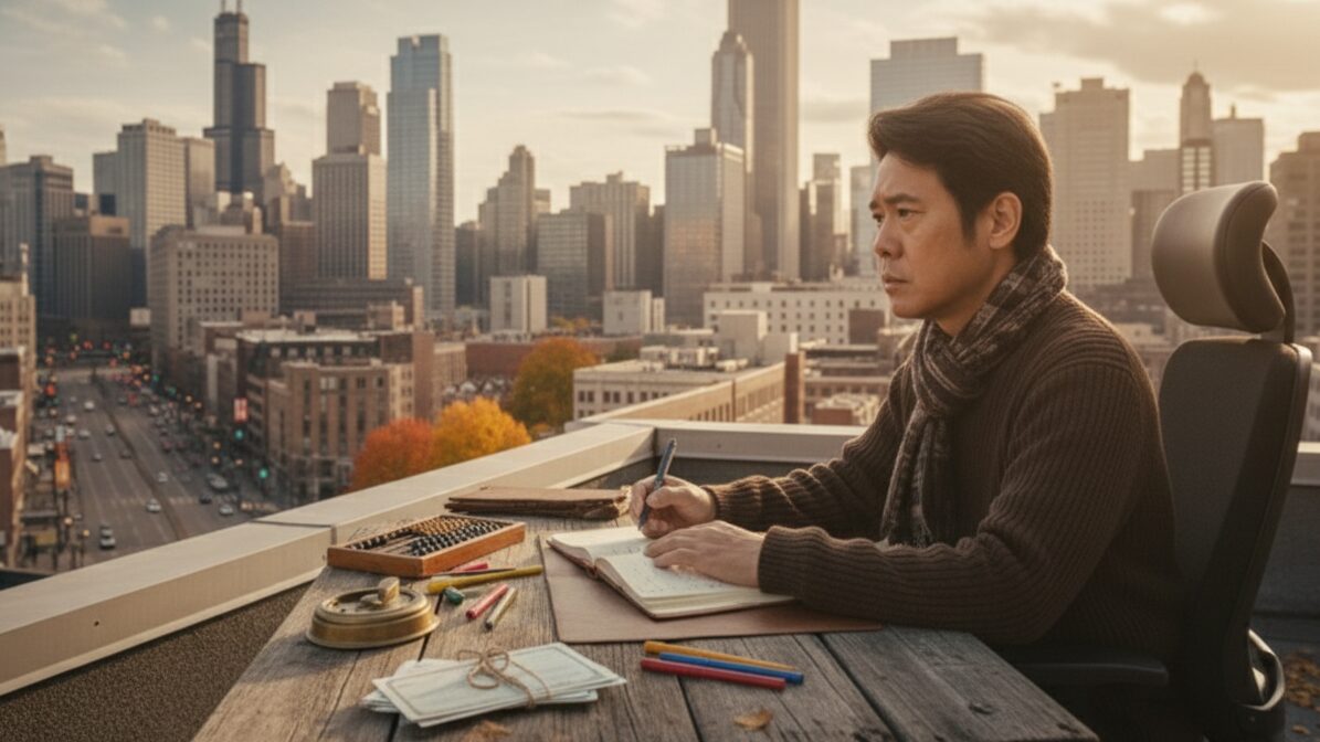 アメリカでデスクに座って投資手法を考える男性